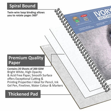 Anupam Wiro Bound Ivory Paper Sketchbook - 180 GSM - 20 Sheets
