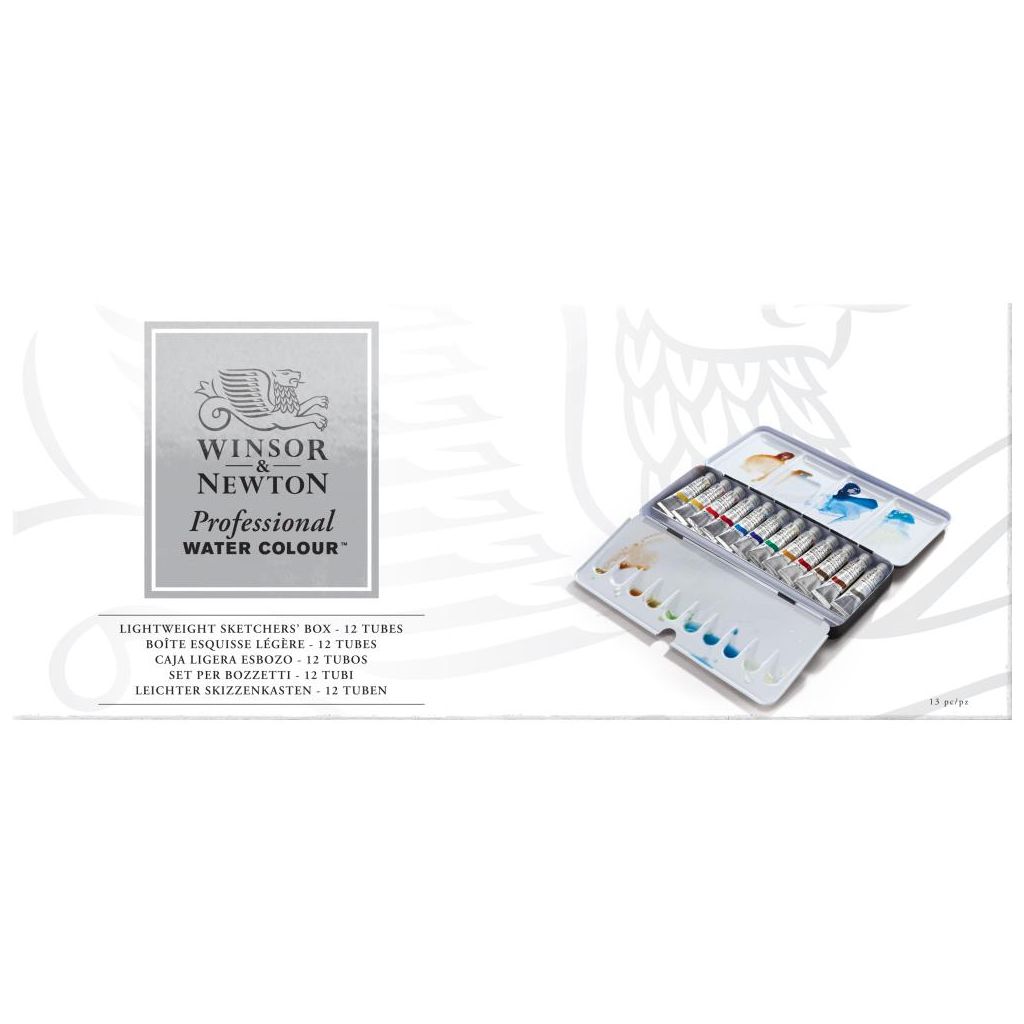 Winsor & Newton Professional Water Colour Lightweight Sketchers’ Box – 12 Tubes x 5 ML