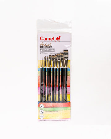 Camel  Artist  Long  Handle  Brushes  Assorted  pack  of - 10  Round , Flat &  Filbert