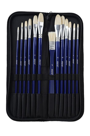 Brustro Artists White Bristle Hair Brushes Set for Oil and Acrylic Paint with an Elegant Zippered Brush Wallet (Pack of 13)