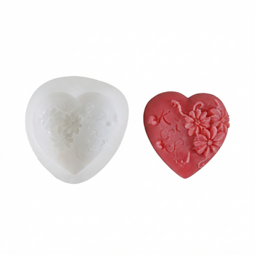 3D Embossed Flower In Heart Soap & Candle Handmade Mould HM0019