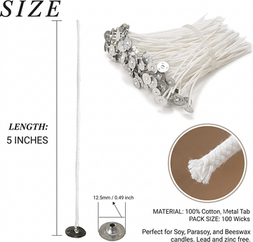 5" INCH WHITE COATED CANDLE WICK