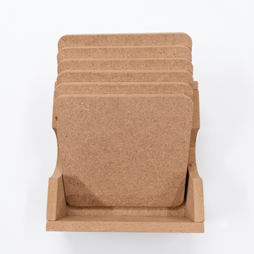 MDF DIY Square Coasters with case- MDF Plain Wooden Coasters & Holder Blank Cutouts for Painting Wooden Sheet Craft, Decoupage, Resin Art Work & Decoration (DIYCoasters: 6SquarewithCase)