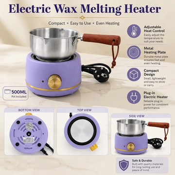 Electric Wax Melting Heater with 500 ml Stainless Steel Pot – Adjustable Heat Control