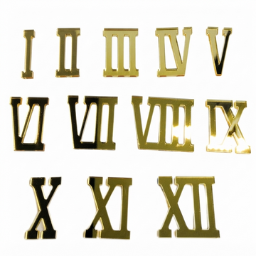 Golden Acrylic Roman Numbers | Numerals/Digits for Clock Making in Resin Art, MDF Craft, Decoupage Craft, DIY Craft As a Clock Accessory