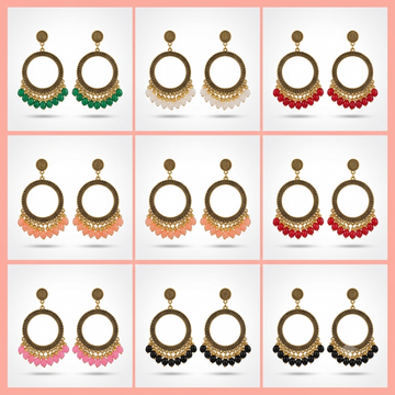 Pearl Golden Jhumka With Glass Beads Earring Bezels For Resin Art RENDOM COLOUR