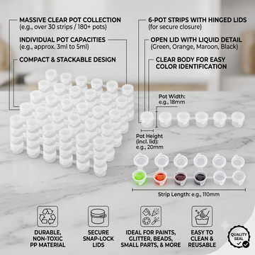 Empty Paint Pots Strips Mini Clear Storage Containers Painting Arts Crafts Supplies for Classrooms Schools Paintings Art Festivals, 12 Strips (3ml/ 0.1 oz)