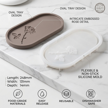 Carved Large Rose Oval Serving Tray Silicon Moulds SM1327