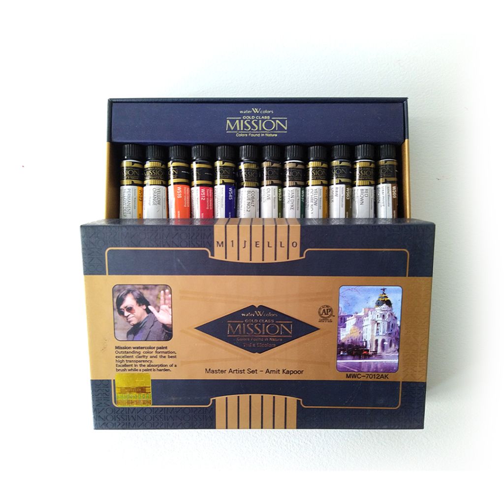 Mission Gold Professional Grade Extra-Fine Watercolour - Master Art Set - Amit Kapoor Set of 12 Tubes x 7 ML